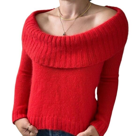 Comptoir Des Cotonniers Womens Cherry Red Angora Cashmere Cowl Neck Sweater sz S - Picture 10 of 10